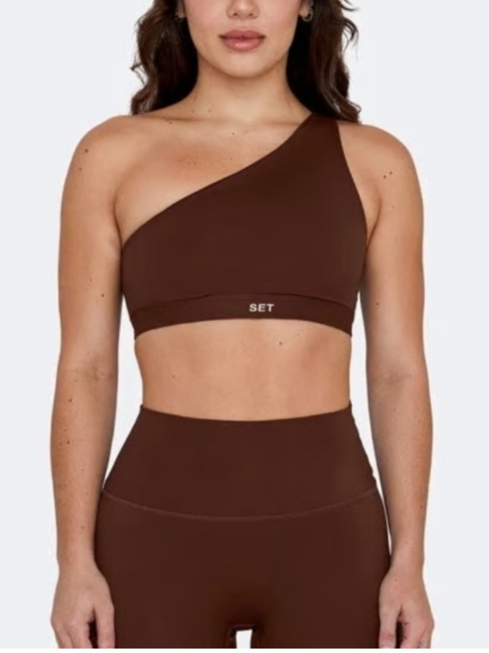 SET Active One-Shoulder Sports Bra in Brown Cocoa